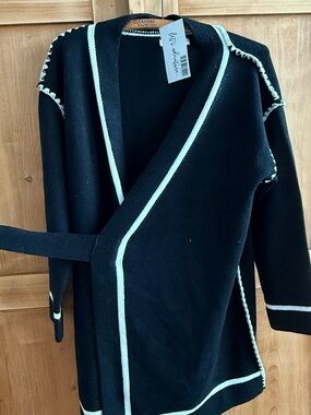 12th Tribe Black Knit Wrap with Cream Trim